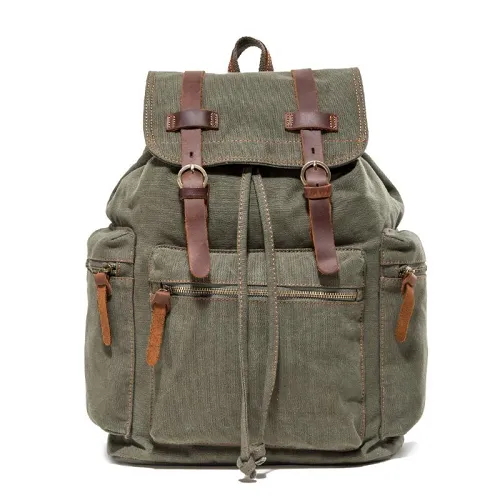 Canvas Leather Women Mens 14 Khaki Travel Backpack Green Computer Bag Black College Backpack for Men