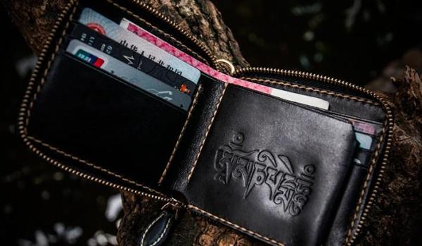 Handmade Leather Chinese Black&White Tooled Mens billfold Wallet Cool Leather Wallet Slim Wallet for Men