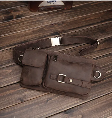 Top Leather Fanny Pack Men's Leather Chest Bag Belt Bag Leather Waist Bag For Men
