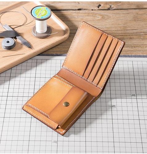 Handmade Leather Mens Cool Slim Leather Wallet Men Small Wallets Bifold for Men