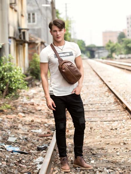 Leather Mens Cool Sling Bag Crossbody Bag Chest Bag for men