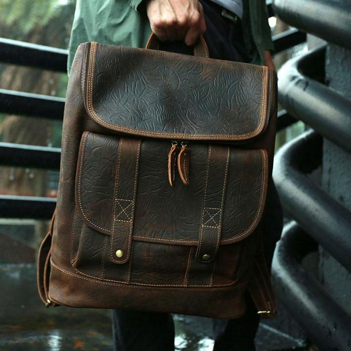 Cool Leather Coffee Mens Backpack Travel Backpacks Laptop Backpack for men