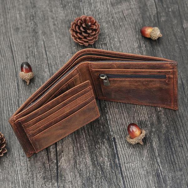 Handmade Leather Mens Cool Slim Leather Wallet Card Wallet Holders Men Small Wallets Trifold for Men