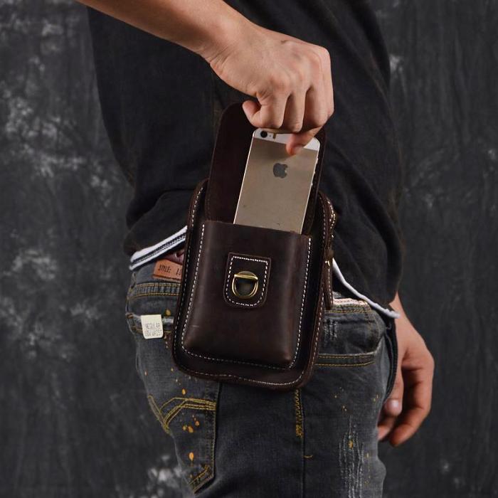 Vintage Leather Cigarette Case Belt Pouch for Men Waist Bags BELT BAG For Men