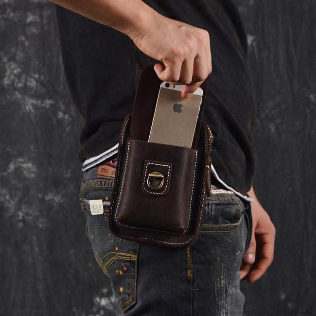 Vintage Leather Cigarette Case Belt Pouch for Men Waist Bags BELT BAG For Men