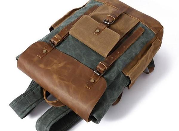 Waxed Canvas Backpack for Travel Waterproof Waxed Cotton Rucksack for Men Women