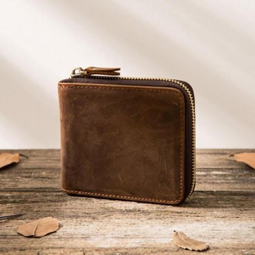 Cool Leather Vintage Mens Small Wallets Zipper billfold Wallets for Men