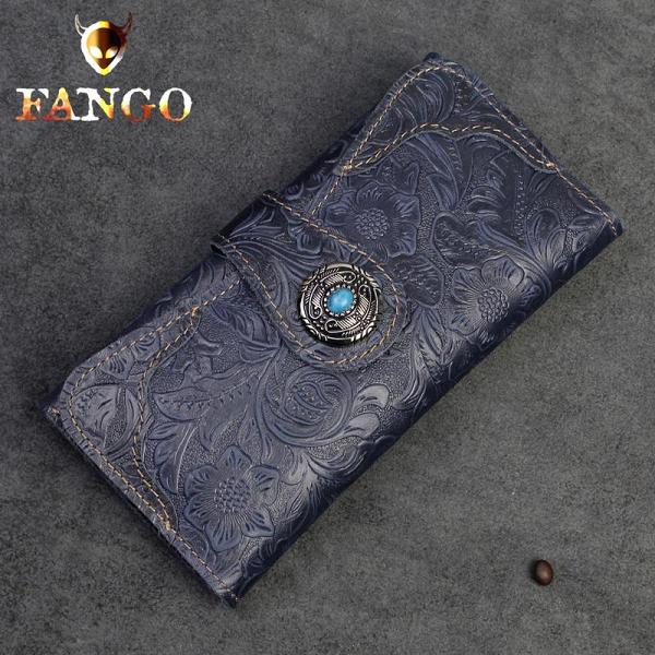 Handmade Leather Floral Mens Cool Travel Long Wallet Card Holder Card Slim Clutch Wallets for Men