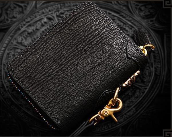 Handmade Leather Small Tooled Mens billfold Wallet Cool Chain Wallet Biker Wallet for Men