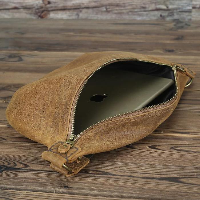 Brown Leather Crossbody Fanny Pack Men's Chest Bag Leather Hip Bag Belt Bag Waist Bag For Men