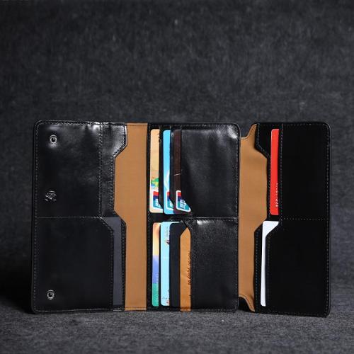 Fashion Leather Men's Trifold Long Wallet Black Gray Long Wallet For Men
