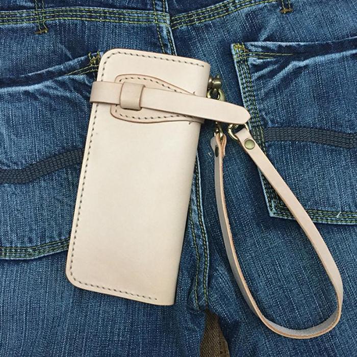 Handmade Leather Mens Biker Chain Wallets Cool Long Biker Wallets with Chain