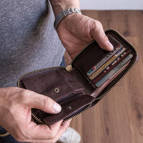 Genuine Leather Mens Cool billfold Leather Wallet Men Small Zipper Wallets Bifold for Men