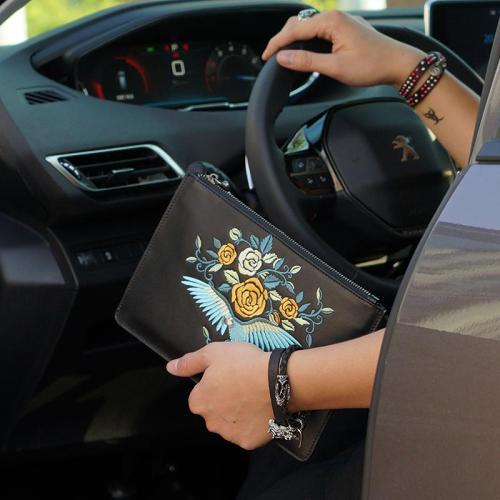 Handmade Leather Mens Clutch Parrots Cool Slim Wallet Zipper Clutch Wristlet Wallet for Men