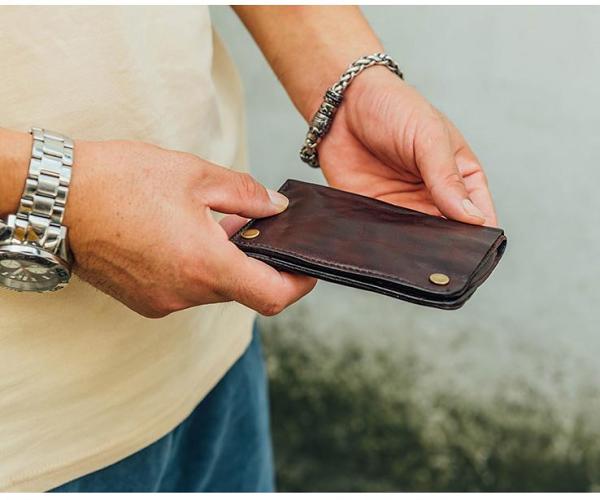 Cool Coffee Leather Mens Vertical Bifold Small Wallet Front Pocket Bifold billfold Wallet For Men