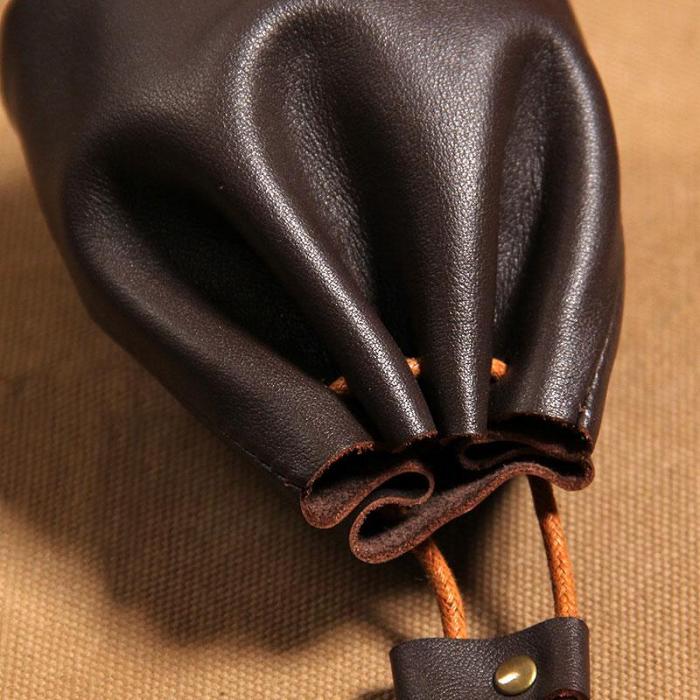 Handmade Leather Black Mens Change Pouch Coin for Men