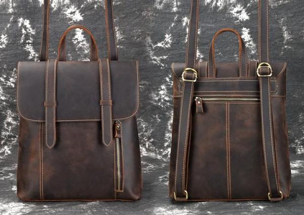 Cool Brown Leather Mens Backpack School Backpack Satchel Backpack for Men