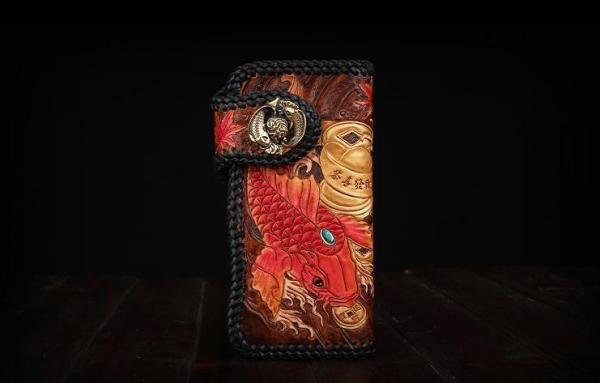 Handmade Leather Carp Mens Chain Biker Wallet Cool Leather Wallet With Chain Wallets for Men