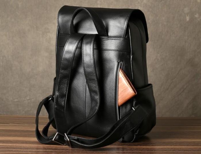 Genuine Leather Mens Cool Backpack Sling Bag Large Black Travel Bag Hiking Bag for men