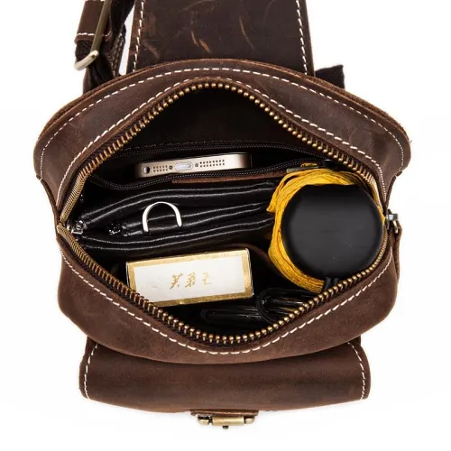 Leather Mens Cool Sling Bag Crossbody Bag Chest Bag for men