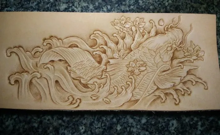 Handmade Leather Carp Fish Tooled Mens billfold Wallet Cool Leather Wallet Slim Wallet for Men
