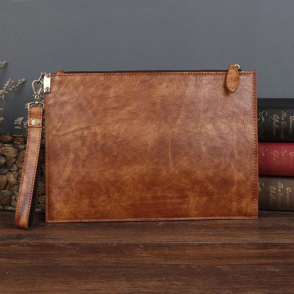 COOL MENS LEATHER ZIPPER LONG CLUTCH WALLETS ZIPPER VINTAGE Brown  Wristlet WALLET FOR MEN
