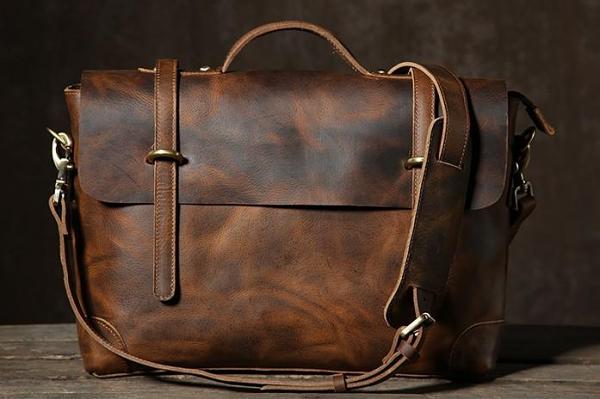 Handmade Leather Mens Cool Messenger Bag Briefcase Work Bag Business Bag Laptop Bag for men