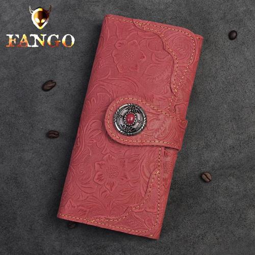 Handmade Leather Floral Mens Cool Travel Long Wallet Card Holder Card Slim Clutch Wallets for Men