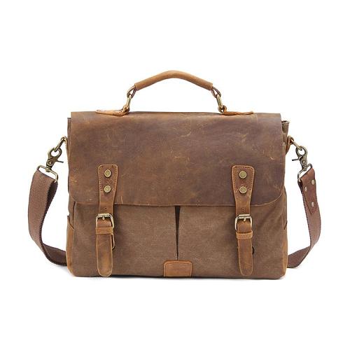 Canvas Leather Mens 14 Simple Khaki Briefcase Side Bag Lake Green Messenger Bag Brown Shoulder Bag for Men