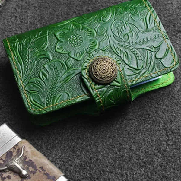 Handmade Leather Floral Mens Cool Short Wallet Card Holder Small Card Slim Wallets for Men