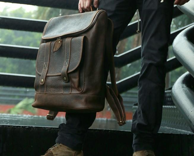 Cool Leather Coffee Mens Backpack Travel Backpacks Laptop Backpack for men