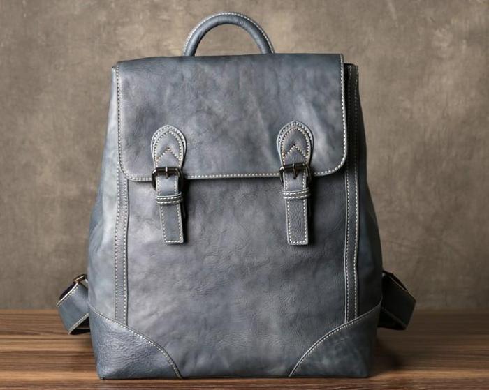 Genuine Leather Mens Cool Backpack Sling Bag Large Black Travel Bag Hiking Bag for men