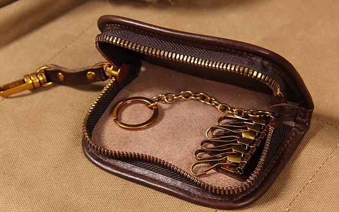 Mens Cool Key Wallet Handmade Leather Car Key Card Holder Car Key Case for Men
