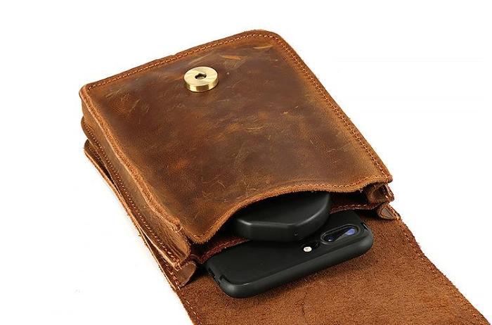 Vintage Brown Leather Men's Belt Pouch Cell Phone Holster Belt Bag For Men