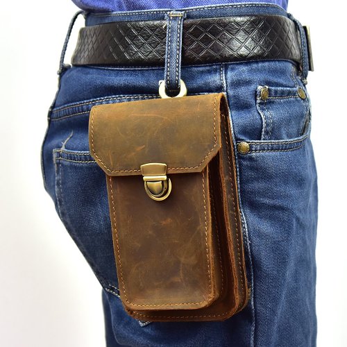 MEN LEATHER Belt Pouch WAIST BAG HIP PACK BELT BAG CELL PHONE HOLSTERS