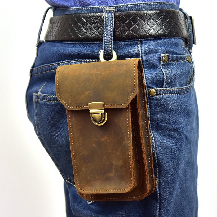 MEN LEATHER Belt Pouch WAIST BAG HIP PACK BELT BAG CELL PHONE HOLSTERS