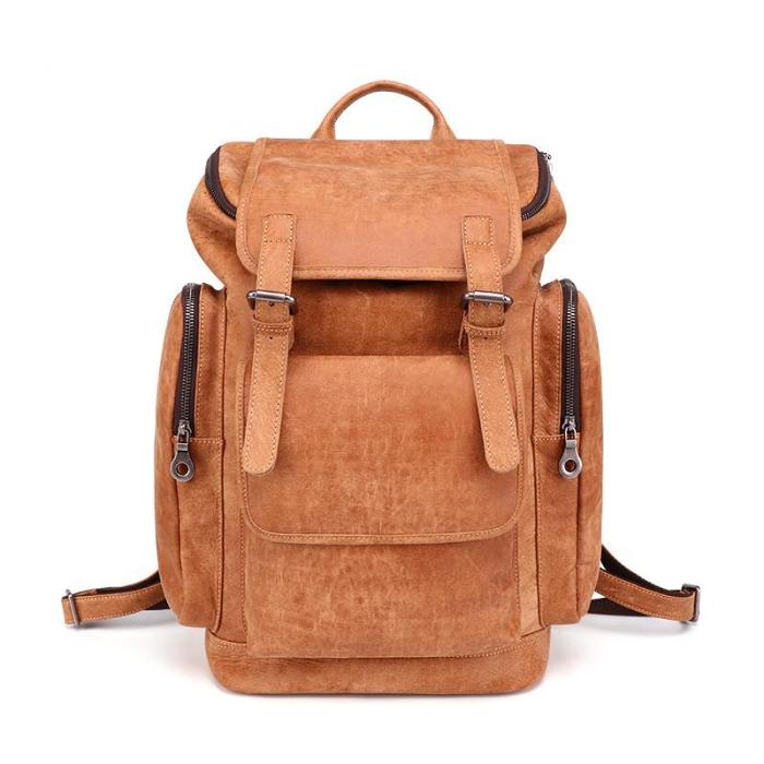 Trendy Brown Leather Men's 15'' Laptop Backpack Travel Backpack School Backpack For Men