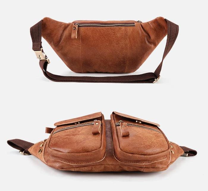 Best Leather Fanny Pack Men's Brown Chest Bag Leather Hip Bag Leather Belt Bag Waist Bag For Men