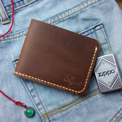 Leather Mens Slim Front Pocket Bifold Brown Small Wallets Card Wallet for Men