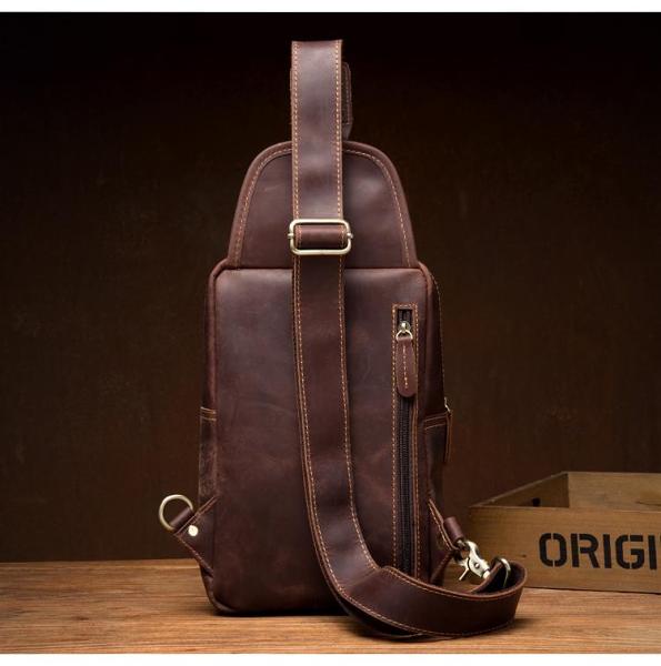 Cool Brown Leather Mens Sling Pack Sling Bag Crossbody Pack One Shoulder Pack Chest Bag for men