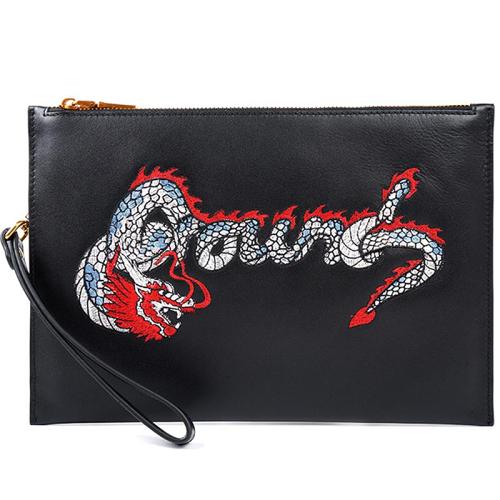 Handmade Leather Mens Chinese Dragon Clutch Cool Slim Wallet Zipper Clutch Wristlet Wallet for Men