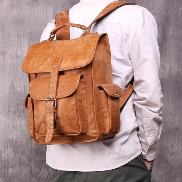 Vintage Brown Leather Men's 14'' Laptop Backpack School Backpack Travel Backpack For Men