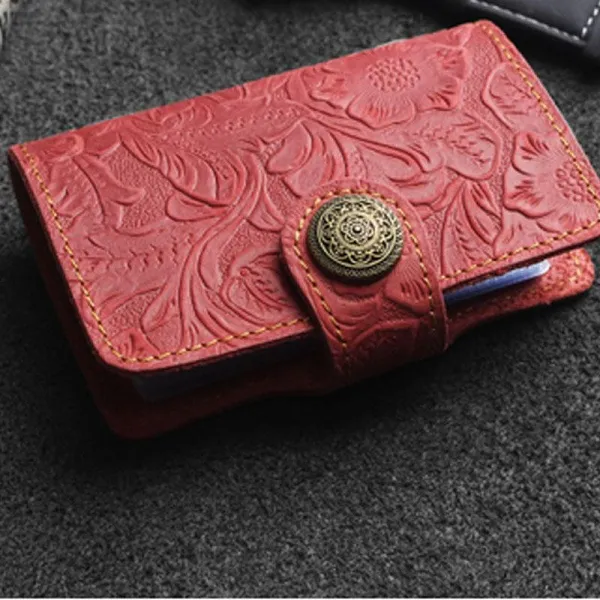 Handmade Leather Floral Mens Cool Short Wallet Card Holder Small Card Slim Wallets for Men