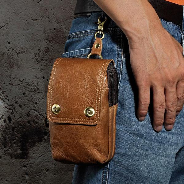 Leather Belt Pouch Mens Waist Bag Small Case for Men