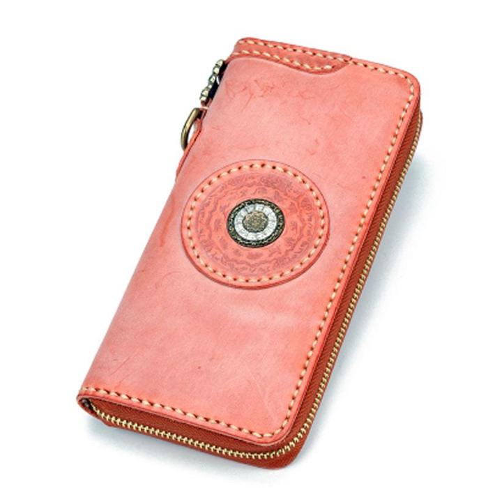 Handmade Leather Tibetan Mens Chain Biker Wallet Cool Leather Wallet Long Clutch Wallets for Men