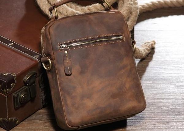 Vintage Leather Small Handbag Messenger Bag Shoulder Bag For Men