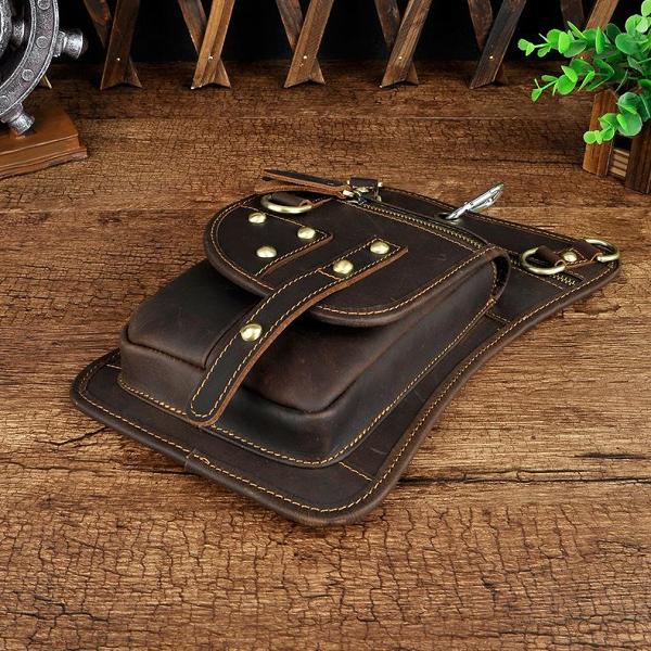 Leather Drop Leg Bag Belt Pouch Mens Waist Bag Shoulder Bag for Men