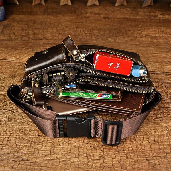 Vintage Leather Fanny Pack Mens Waist Bag Hip Pack Belt Bag for Men