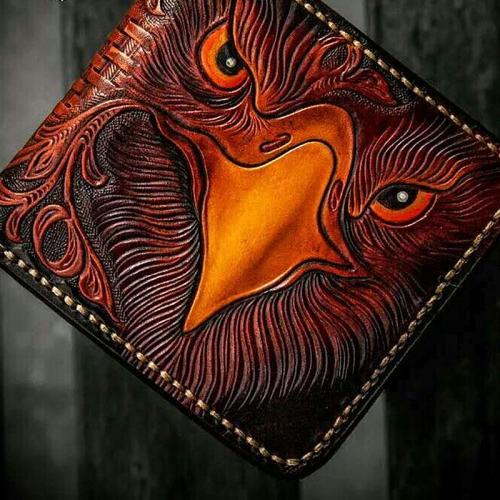 Handmade Leather Eagle Tooled Mens billfold Wallet Cool Leather Wallet Slim Wallet for Men