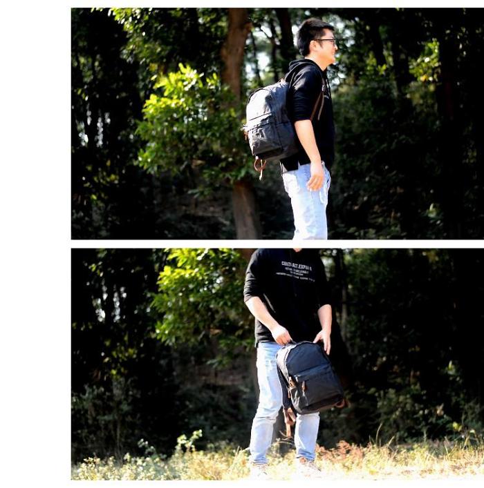 Waxed Canvas Mens Large College 14'' Computer Black Backpack Travel Backpack for Men